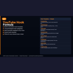 Plantillas de gancho para YouTube (paquete de 30): Introducción de guiones de vídeo, herramientas para creadores de contenido, crecimiento en YouTube (descarga instantánea).