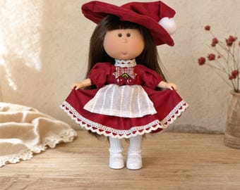 6.3 Inch Articulated Potato Doll, 13-Joint Poseable Figure, Handmade Red Dress and Pompom Hat