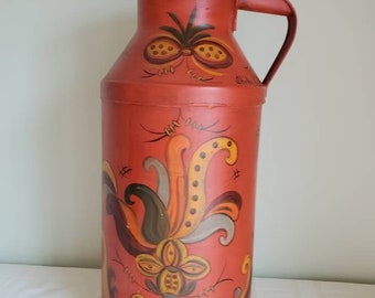 Vintage 1973 Rosemaled Milk Can Scandinavian Folk Art Hand Painted