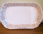 Vintage French China T V Limoges Brown and Gold Transferware Ironstone Rectangle Platter