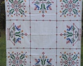 Vintage Fiesta Tablecloth, Linen Farmhouse, Country Fabric