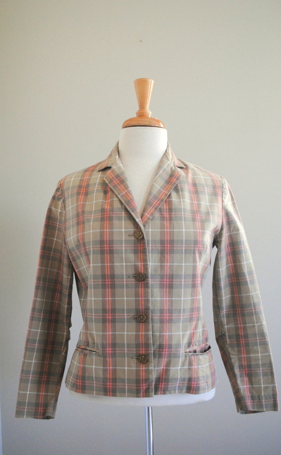 Vintage Bobbie Brooks Plaid Cotton Blazer Jacket, 