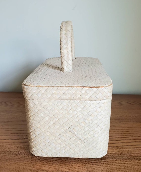 Vintage Basket Box Straw Purse Tote, Makeup Bag - image 7