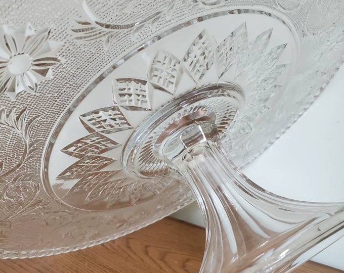 Duncan and Miller Sandwich Glass Cake Stand Pedestal Cake Etsy