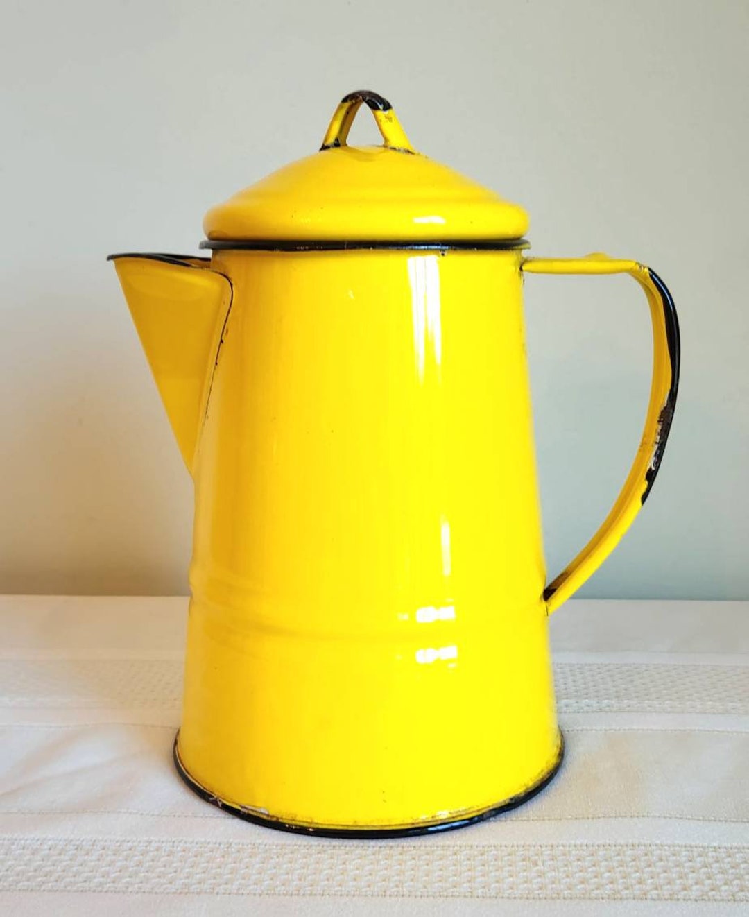 Rare Vintage Enamelware Yellow Coffee Pot 1950s Coffee Pot Etsy