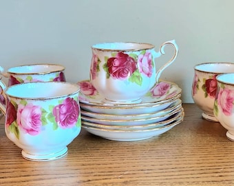 Vintage Royal Albert Old English Rose Tea Cups and Saucers England Bone China