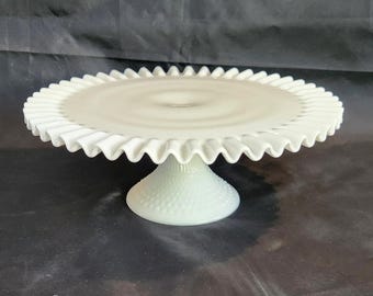 Vintage Hobnail Milk Glass Pedestal Cake Plate Stand by Fenton