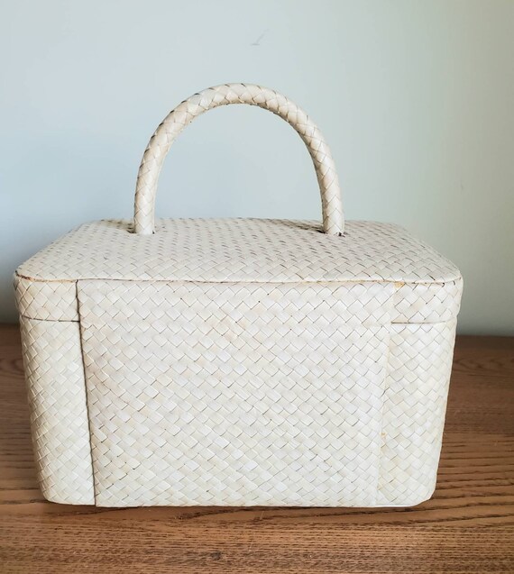 Vintage Basket Box Straw Purse Tote, Makeup Bag - image 3
