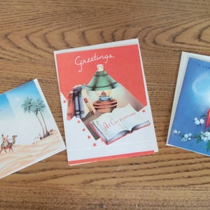 Vintage Set of 3 Christmas Cards, Unused w/Envelopes, Greeting Holiday Cards