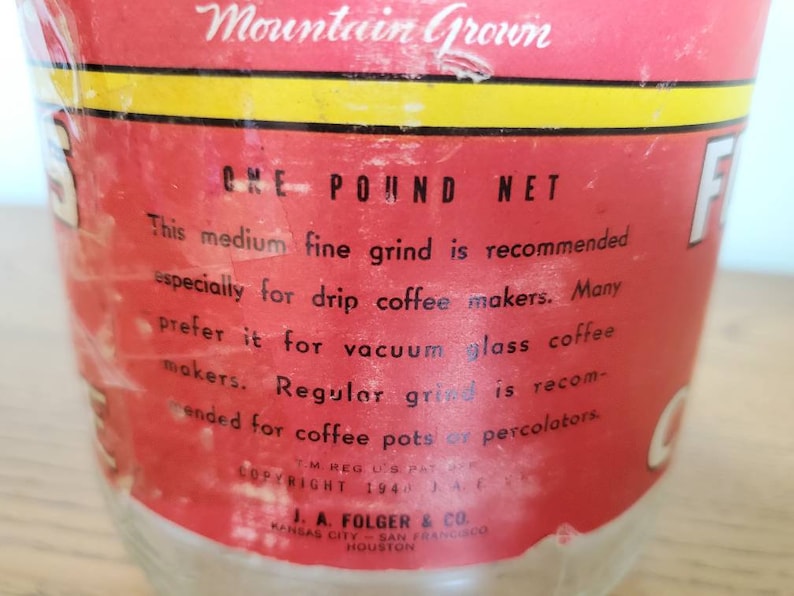 Vintage Folgers Coffee Jar with Paper Label Embossed Mountains Etsy