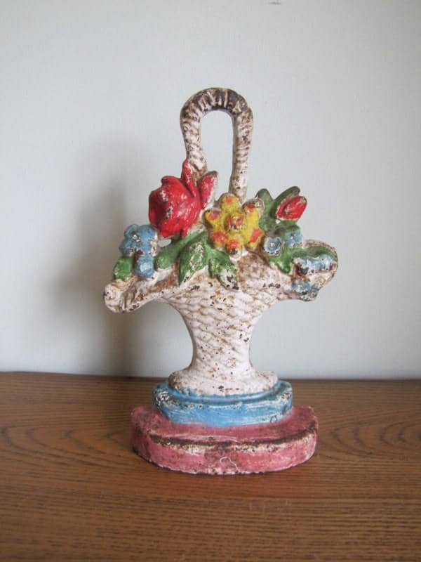 Vintage Cast Iron Hubley Flower Basket Doorstop Or Bookend By Albany Foundry Company, New York