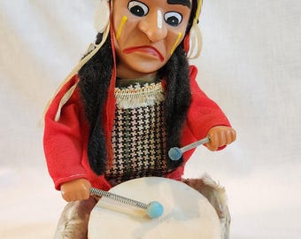 Vintage Drumming Indian Joe, Automated Toy Doll, Made in Japan