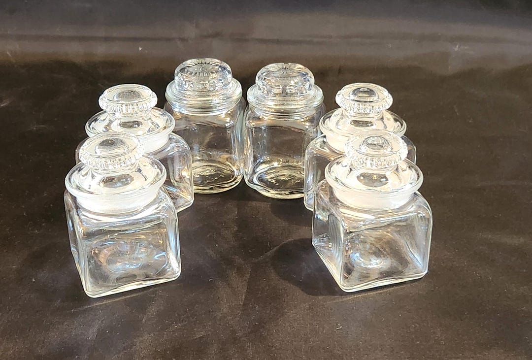 Vintage Small Square Glass Jars With Lids, 2 Styles, Set of 6, Storage ...