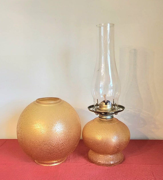 Vintage Amber Crackle Glass Oil Lamp Burner with Globe P&A Dorset 