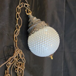 Mid Century Hobnail Milk Glass Ball Pendant Chandelier Light Fixture Texture Dot Globe