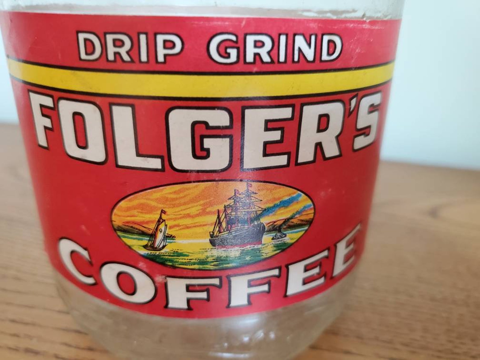 Vintage Folgers Coffee Jar with Paper Label Embossed Mountains Etsy