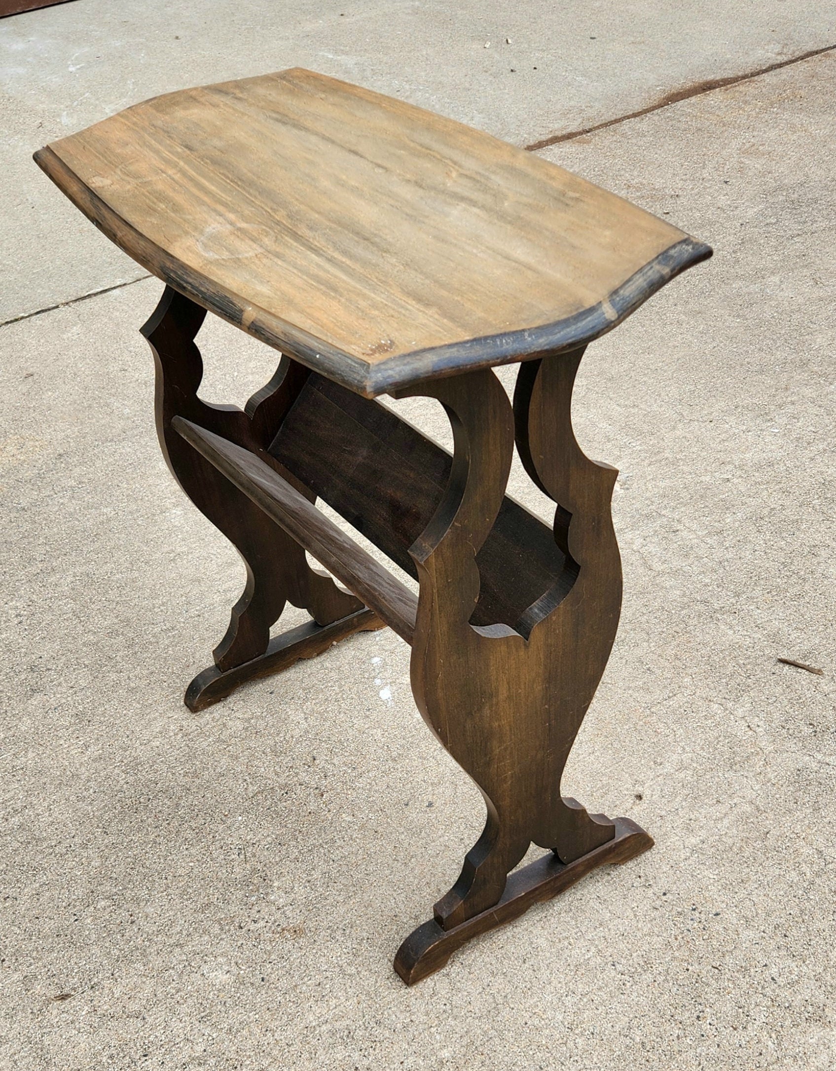 Antique 2 Tier Table Book Holder Shelf Openwork Hardwood, Tilted