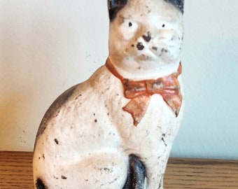 Antique Black and White Cat Cast Iron Metal Coin Bank Kitten, Kitty