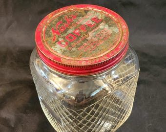 Vintage Nash's Coffee Jar Large Square Hazel Atlas Jar