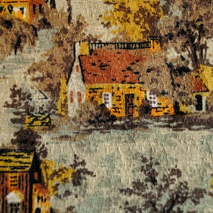 Vintage Village Woodland Textured Barkcloth Panel Fabric Drapery/Curtain Panel, Rustic Country Cabin, Early Mid Century Pattern