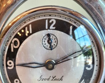 Vintage 1930s Art Deco Chrome Lux Good Luck Horseshoe Clock Non