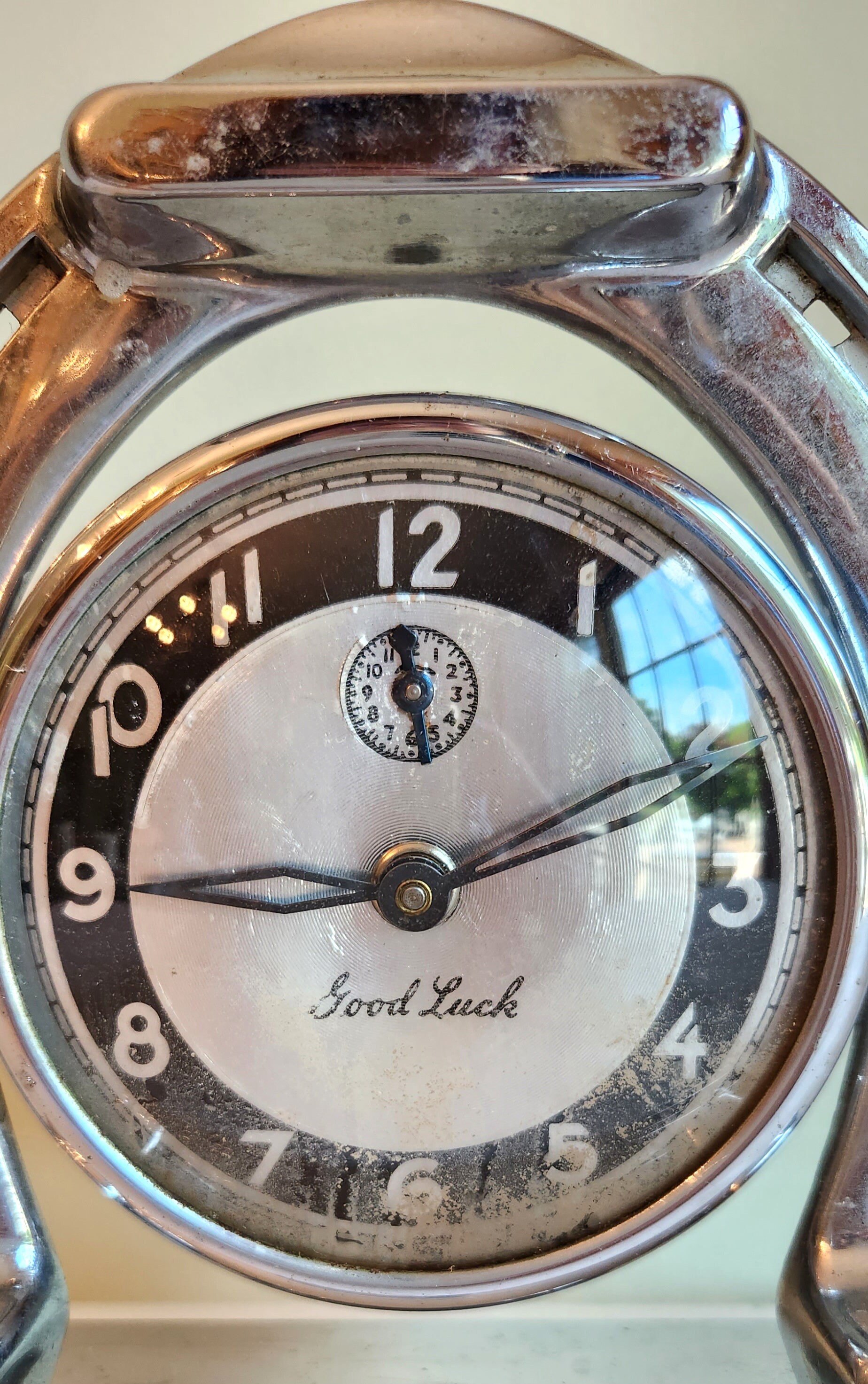 Lux ヴィンテージ 時計置物 1930年代 クローム ラックス グッドラック Vintage 1930s Art Deco Chrome Lux Good Luck Horseshoe Clock Non