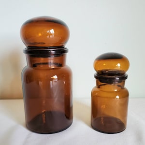 Vintage Brown Belgium Canister Jars with Bubble Lids Set of 2