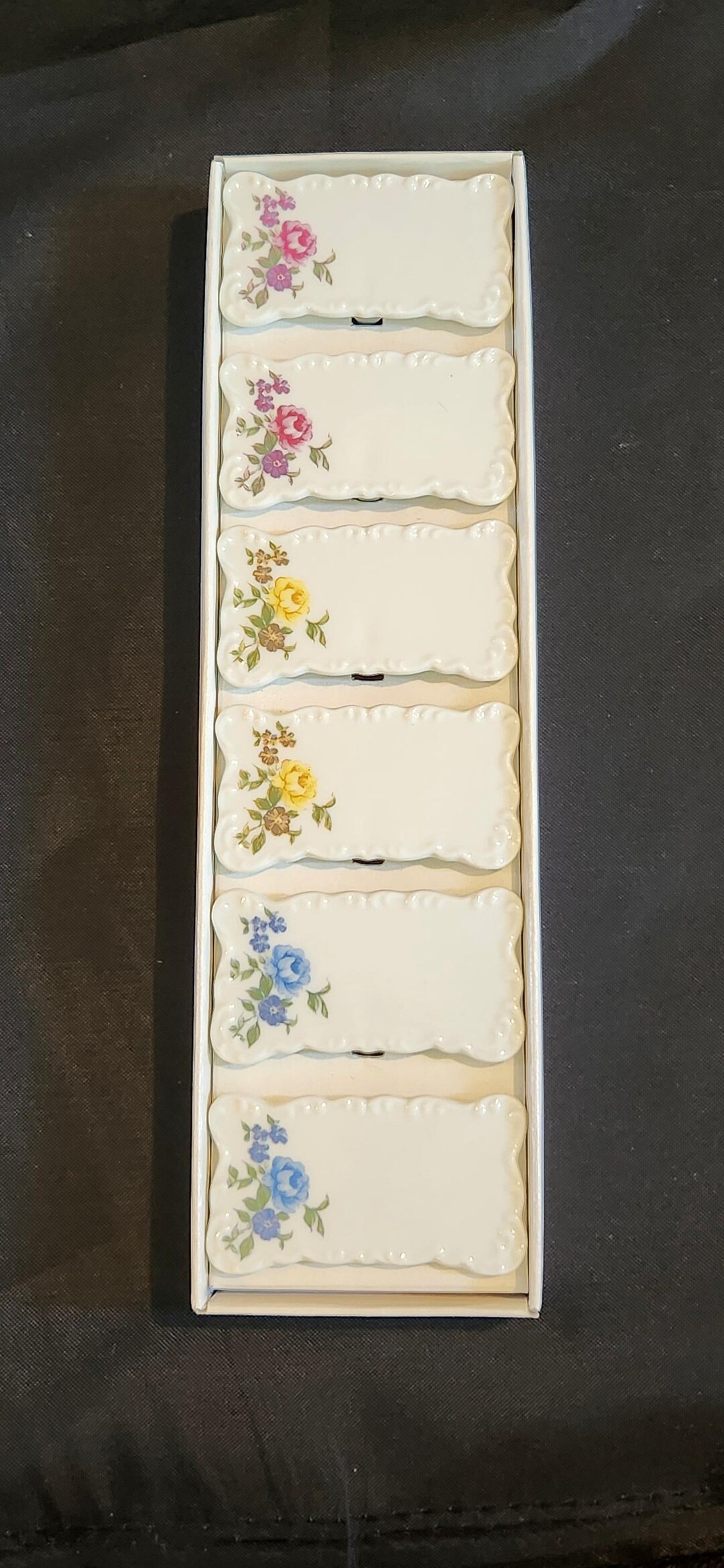 Vintage Shafford Porcelain Place Card Holders Set of 6 Floral Yellow ...