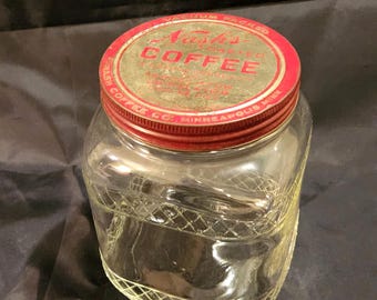 Vintage Nash's Coffee Jar Large Square Hazel Atlas Jar