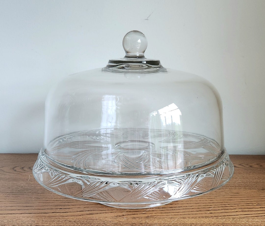 Vintage Pedestal Glass Cake Stand With Dome and Chip Dip Plate