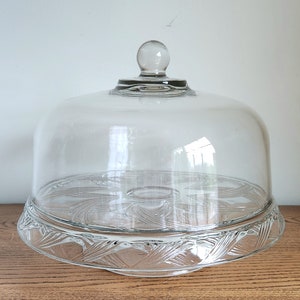 Vintage Pedestal Glass Cake Stand with Dome and Chip Dip Plate Bowl