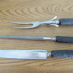 Vintage Forgecraft Set of 2 Carving Knife Meat Fork Stainless Steel Faux  Antlers 