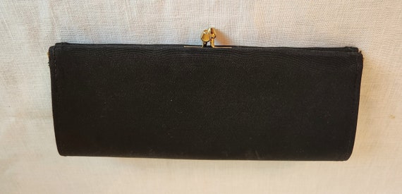 Pochette Vintage En Satin Noir Et Métal Doré - Occasion - Porte-monnaie Femme