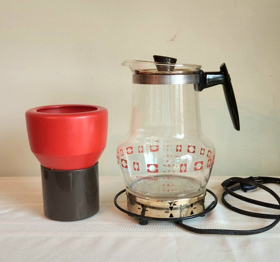Vintage Proctor Silex Coffee Pot Carafe With Drip and Electric Warmer 8 Cup  MCM Red Design 