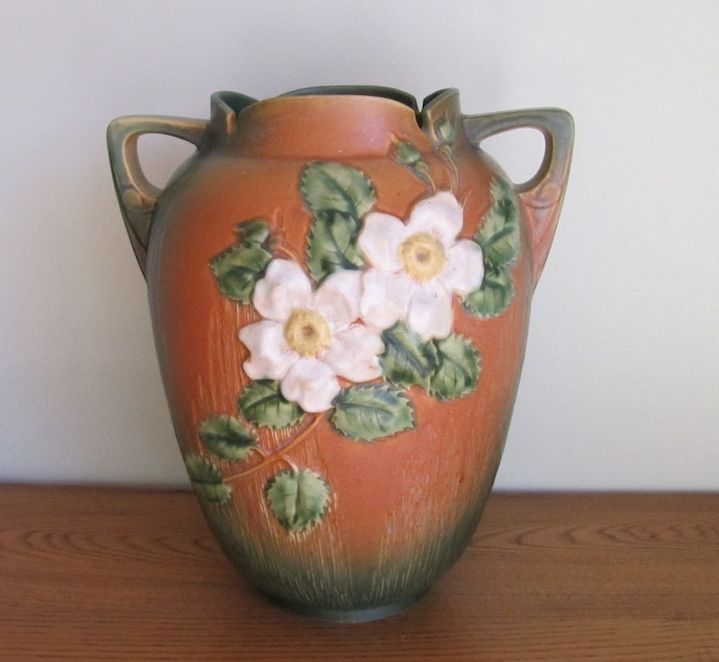 Roseville Pottery White Rose Vase 991-12 Pink Circa 1940 | Etsy