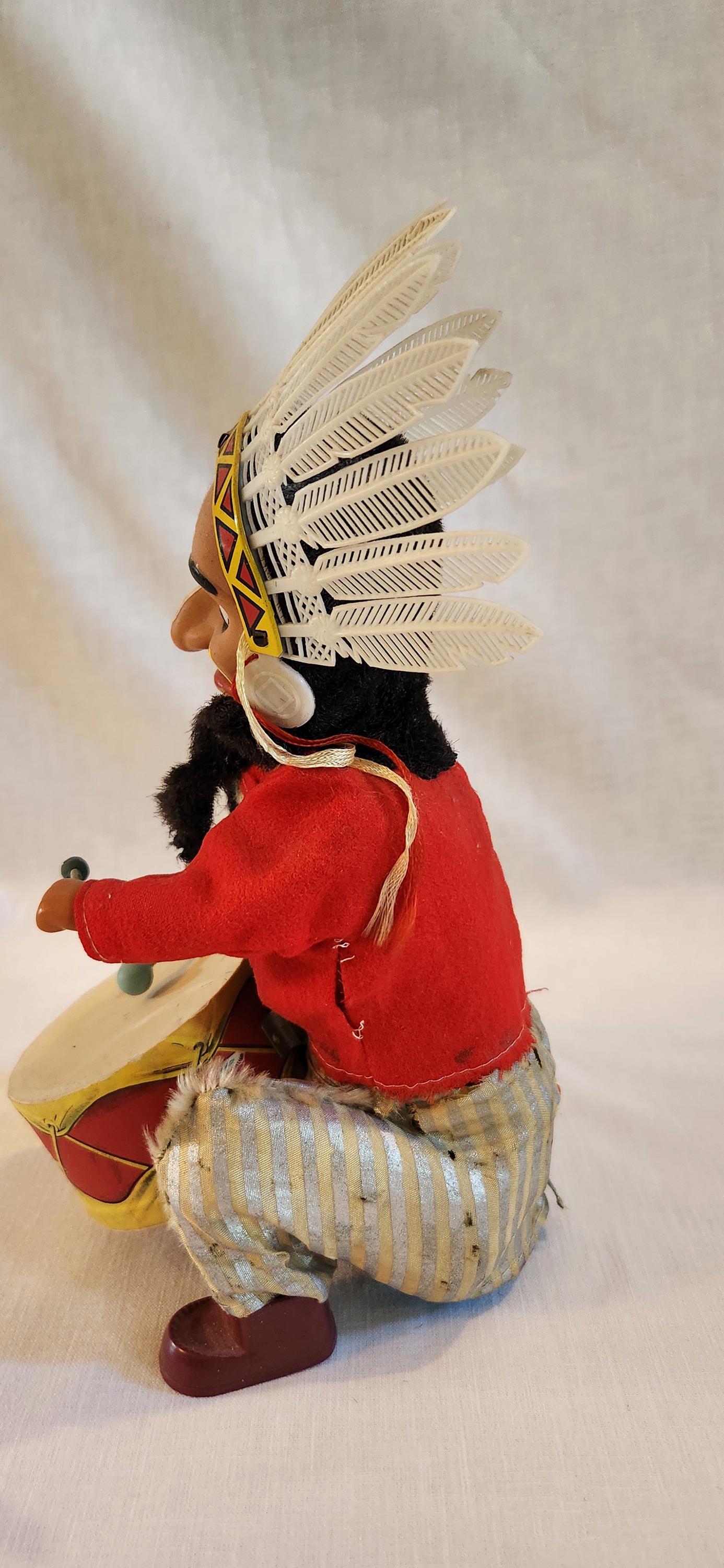 Vintage Drumming Indian Joe, Automated Toy Doll, Made in Japan