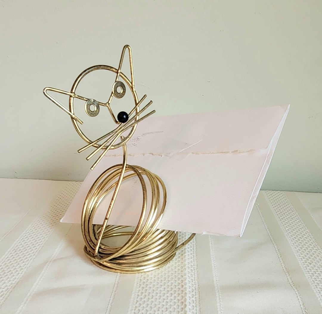 Mid Century Brass Cat Letter Holder Coiled Wire Mail Etsy
