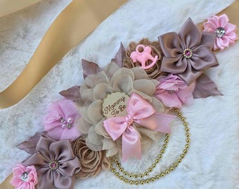 Fajín de maternidad con lazo rosa empolvado / Fajín de baby shower con lazo / Fajín rosa empolvado / Tema para baby shower de niña