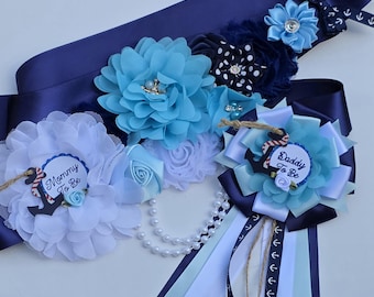Fajín de maternidad náutico azul Cinturón para futura mamá náutico