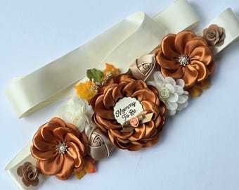 Baby shower sjerp met pompoenmotief - herfstthema voor een babyshower - sjerp voor een aanstaande moeder - babyshower sjerp met pompoenmotief