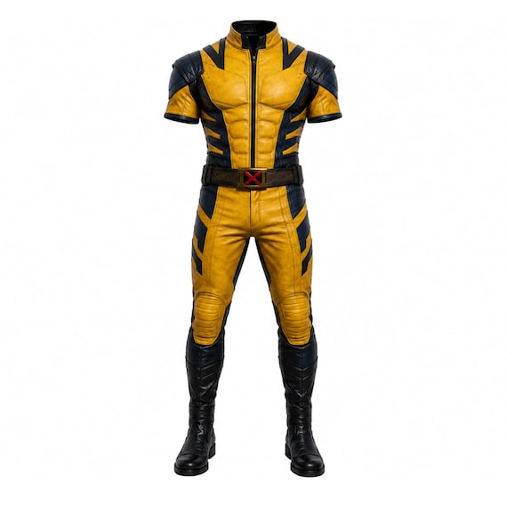 Wolverine Leather Cosplay Costume, Yellow Black Superhero Jumpsuit (Comic Con)