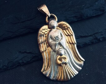 Gorham Guardian Angel with Child Pendant, Sterling and Genuine Diamond, Gold Vermeil