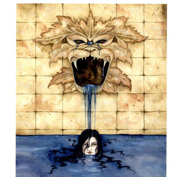 Amy Brown Art Print, Gargoyle Woman, Dark Waters Fountain