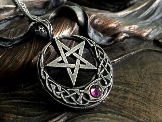 Pentagram Pendant Amethyst Crystal Necklace Vintage Celtic