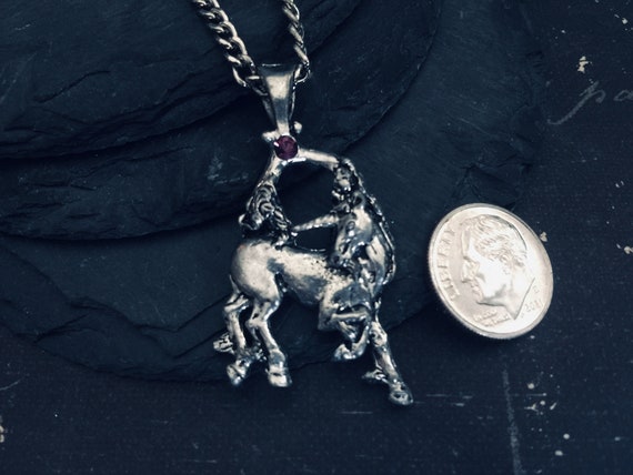 Vintage Unicorn Pendant Necklace, Mythical Creatu… - image 3