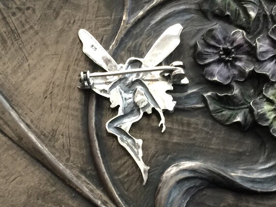 Art Nouveau Fairy Pin Brooch, Vintage Sterling Si… - image 3