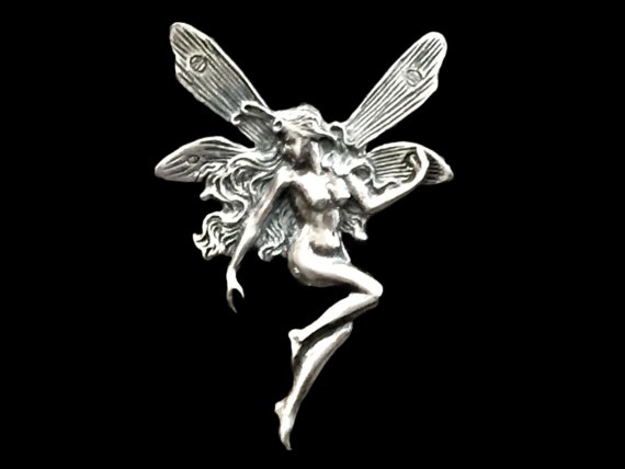 Art Nouveau Fairy Pin Brooch, Vintage Sterling Si… - image 1