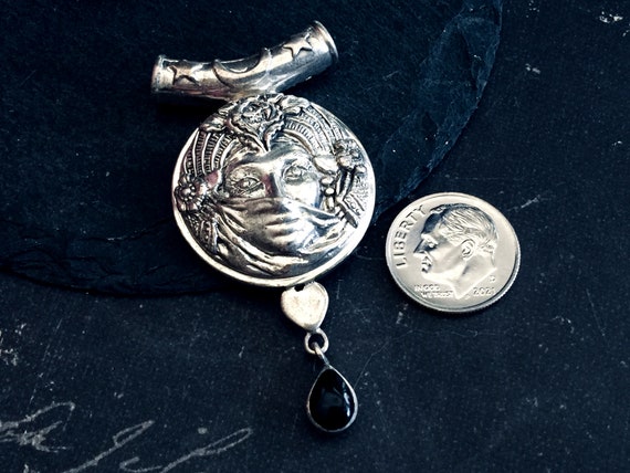 Vintage Sterling Silver Celestial Goddess Pendant… - image 2