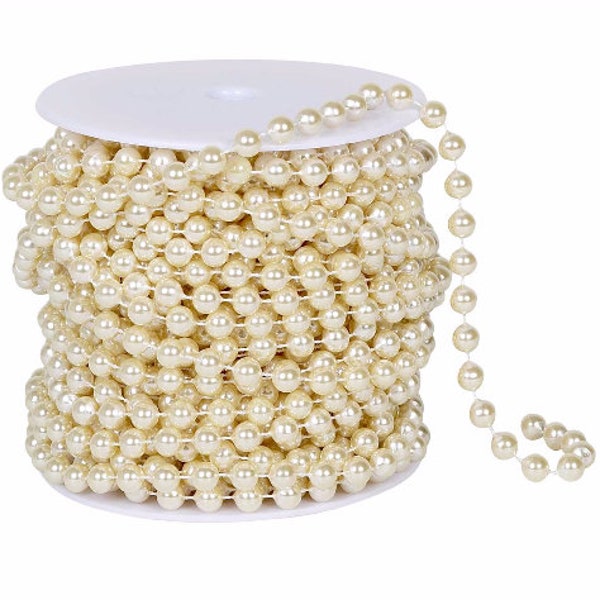 Guirlande De Perles Blanc Crème 10mm – Rouleau 20,33 Yards Pour Mariage & Déco