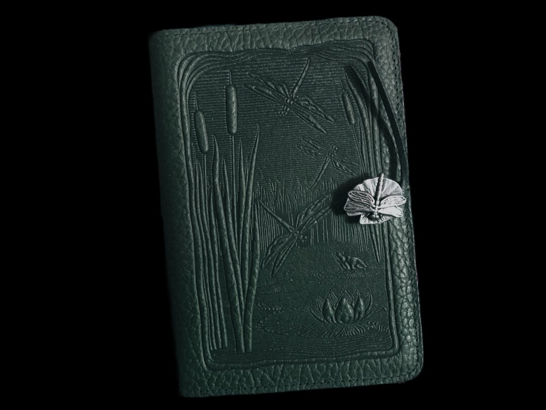 Vintage Leather Journal Dragonfly and Frog Pond Design Etsy
